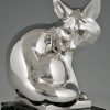 Art Deco silvered bronze sculpture of a fox