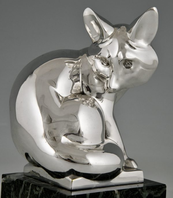 Art Deco silvered bronze sculpture of a fox