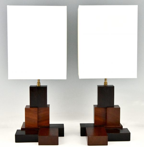 Art Deco wooden Constructivist table lamps