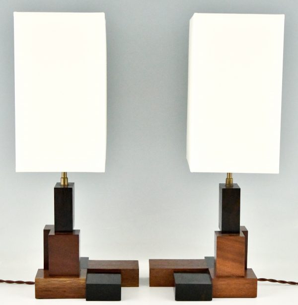 Art Deco wooden Constructivist table lamps