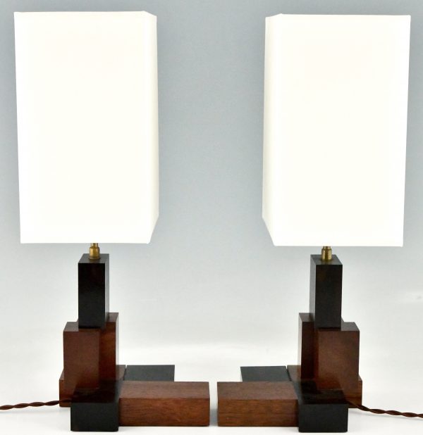 Art Déco lampes de table en bois constructiviste