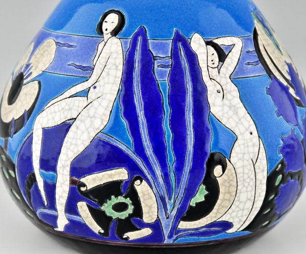 Art Deco Vase Keramik mit Akten Baigneuses