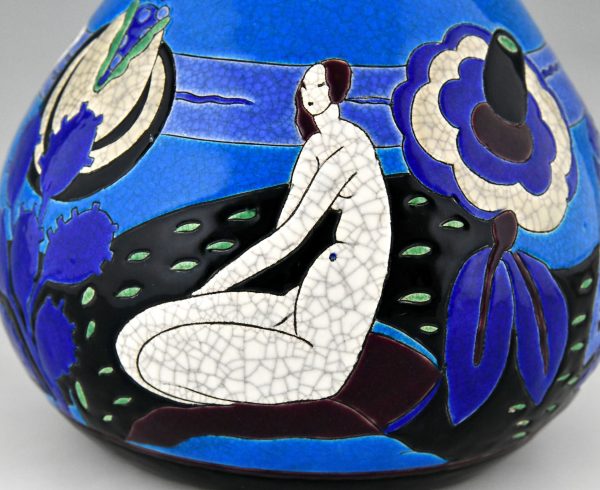 Art Deco Vase Keramik mit Akten Baigneuses