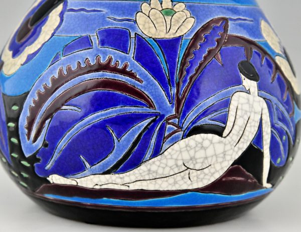 Art Deco Vase Keramik mit Akten Baigneuses