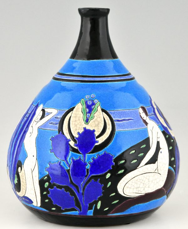 Art Deco Vase Keramik mit Akten Baigneuses