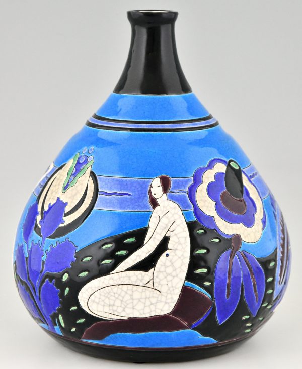 Art Deco Vase Keramik mit Akten Baigneuses