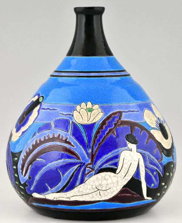 Art Deco Vase Keramik mit Akten Baigneuses