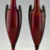 Art Deco vases red ceramic and bronze