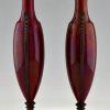 Art Deco vases red ceramic and bronze