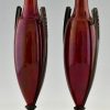 Art Deco vases red ceramic and bronze