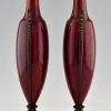 Art Déco vases en céramique rouge et bronze
