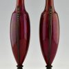 Art Deco vases red ceramic and bronze