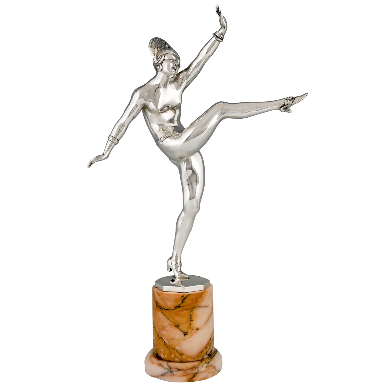 Sculpture en bronze argenté Art Deco d’une danseuse nue Art deco bronze sculpture dancer Morante - 2