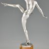 Sculpture en bronze argenté Art Deco d’une danseuse nue
