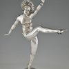 Sculpture en bronze argenté Art Deco d’une danseuse nue
