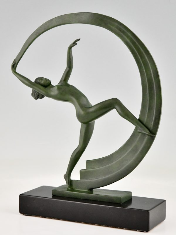 Art Deco sculpture nude scarf dancer Bacchanale