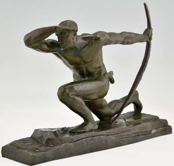 Art Deco bronze sculpture athlete with bow