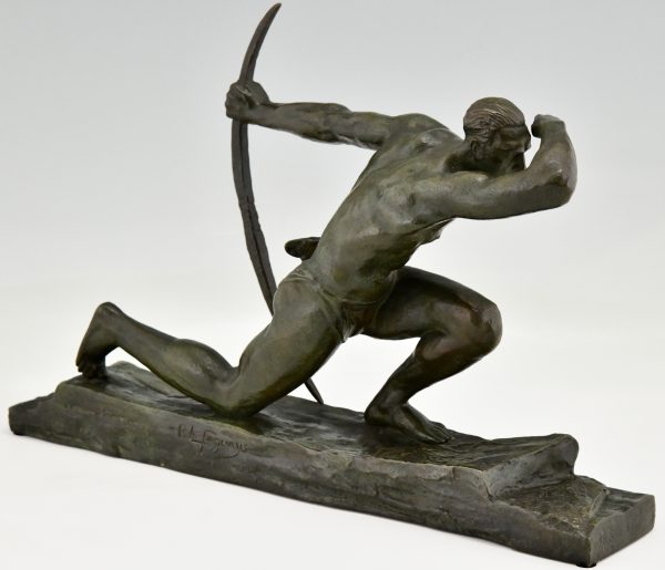 Art Deco bronzen sculptuur atleet met boog