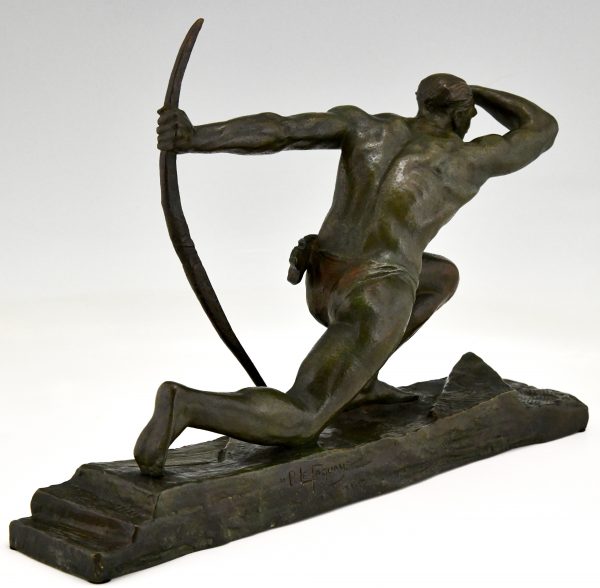 Art Deco bronze sculpture athlete with bow