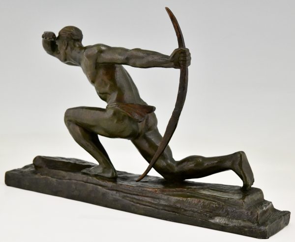 Art Deco bronze sculpture athlete with bow