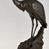 Art Deco bronze sculpture of a heron bird.  