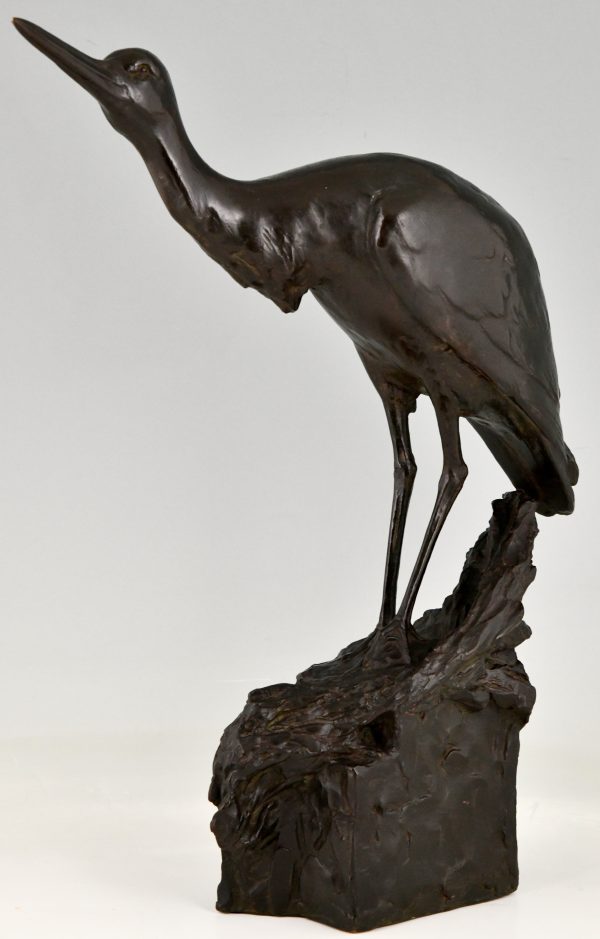 Art Deco bronze sculpture of a heron bird.  