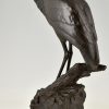 Art Deco bronze sculpture of a heron bird.  