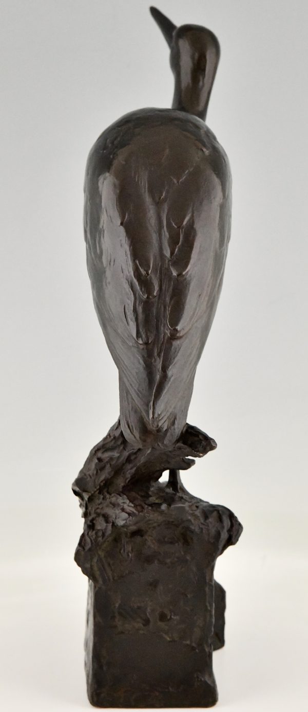 Art Deco bronze sculpture of a heron bird.  