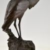 Art Deco bronzen sculptuur van een reiger