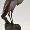 Art Deco bronze sculpture of a heron bird.  