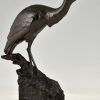 Art Deco bronze sculpture of a heron bird.  