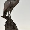 Art Deco bronze sculpture of a heron bird.  