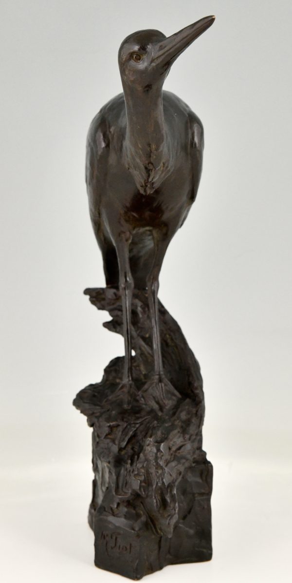 Art Deco bronzen sculptuur van een reiger