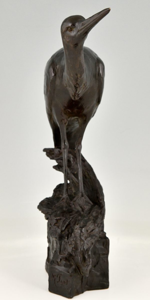 Art Deco bronze sculpture of a heron bird.  