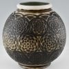 Art Deco spherical ceramic vase with stylized motifs.