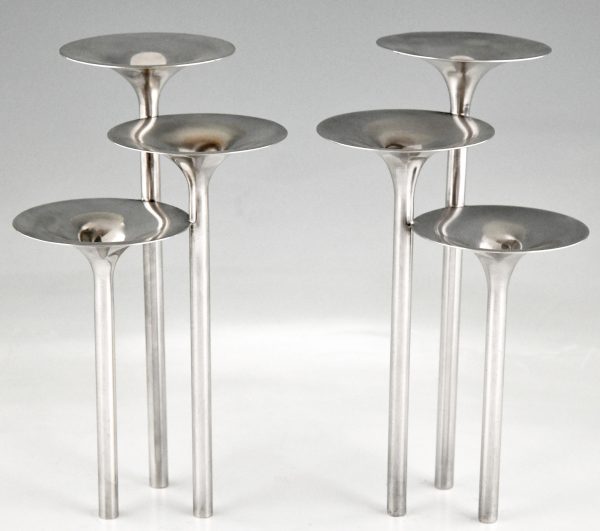 Mid Century pair of silvered flower stands or candleholders