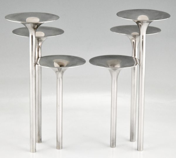 Mid Century pair of silvered flower stands or candleholders