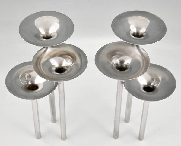 Mid Century pair of silvered flower stands or candleholders