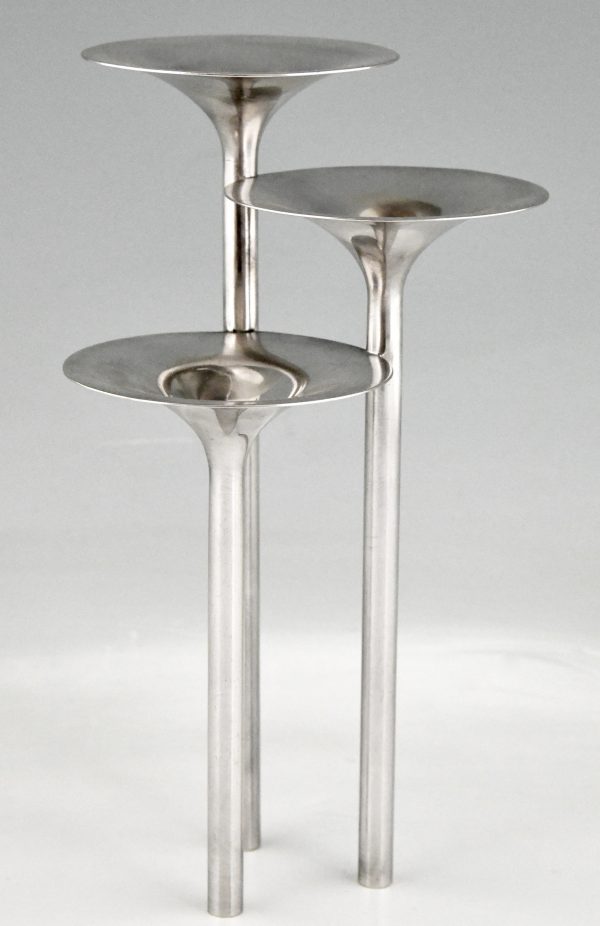 Mid Century pair of silvered flower stands or candleholders