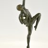 Art Deco bronzen sculptuur vrouw met boog, Diana.