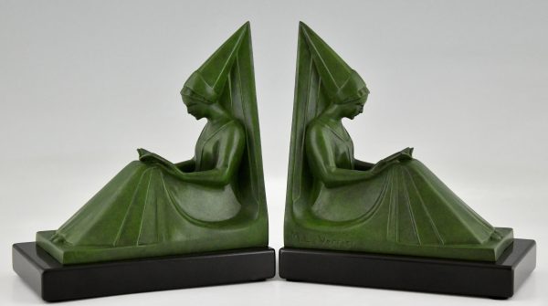 Art Deco bookends reading Medieval ladies.