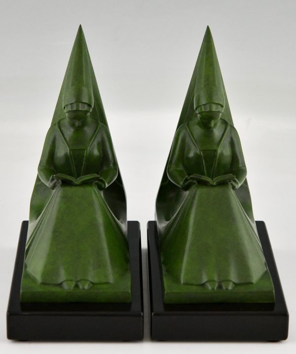 Art Deco bookends reading Medieval ladies.