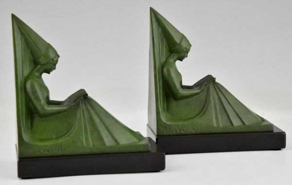 Art Deco bookends reading Medieval ladies.