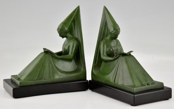 Art Deco bookends reading Medieval ladies.