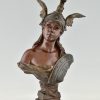 Jugendstil Bronze Büste einer Frau mit Helm Walkyrie