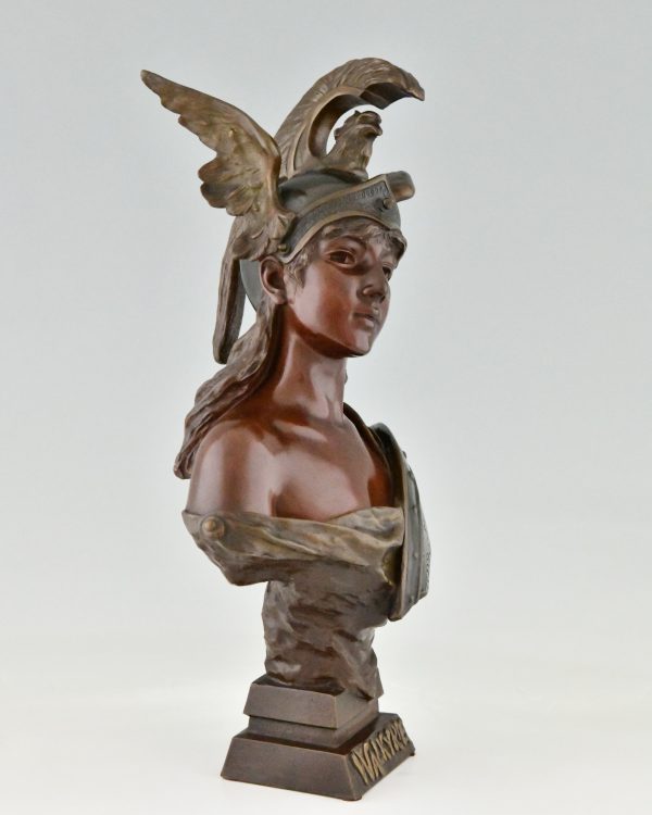 Jugendstil Bronze Büste einer Frau mit Helm Walkyrie