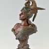 Buste en bronze Art Nouveau d’une femme Walkyrie