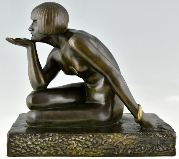 Enigme Art Deco bronze sculpture seated nude