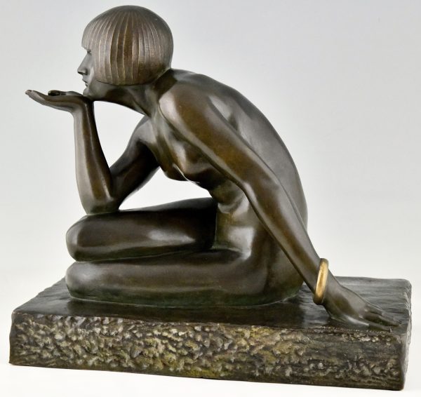 Enigme Art Deco bronze sculpture seated nude