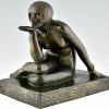 Enigme Sculpture Art Deco en bronze nu assis